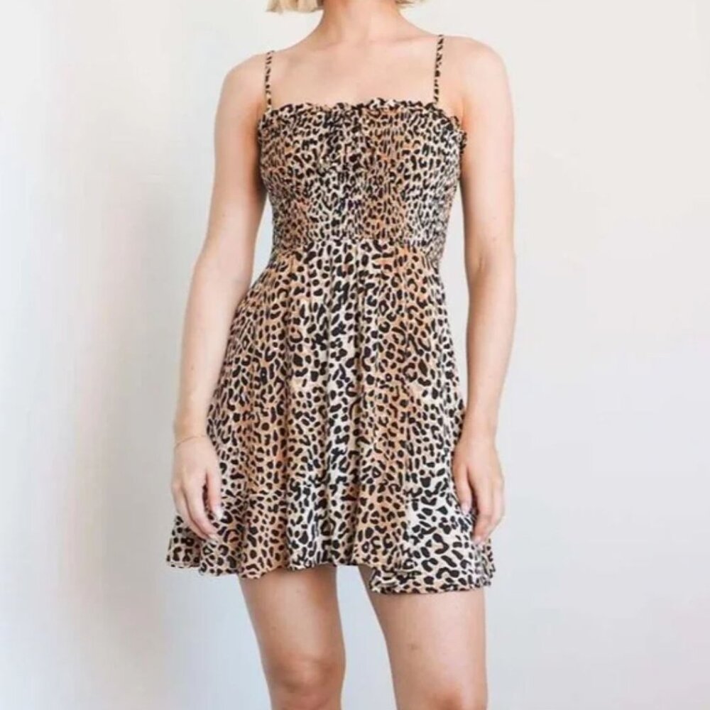 NWT Faithfull The Brand | Madison Shirred Leopard Print Mini Dress | Size 4